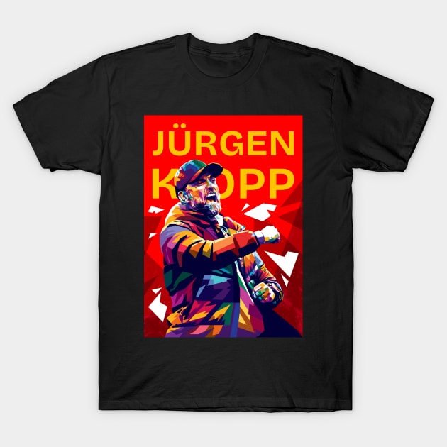 Jurgen Klopp Pop art illustration in Red T-Shirt by RJWLTG